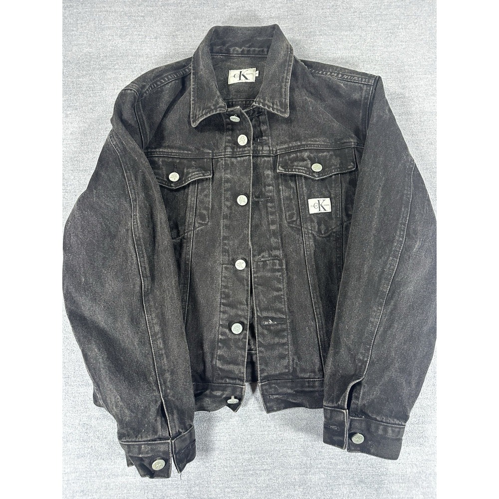 Vintage 90s Calvin Klein Jeans Denim Jacket Womens M Black Made USA CK